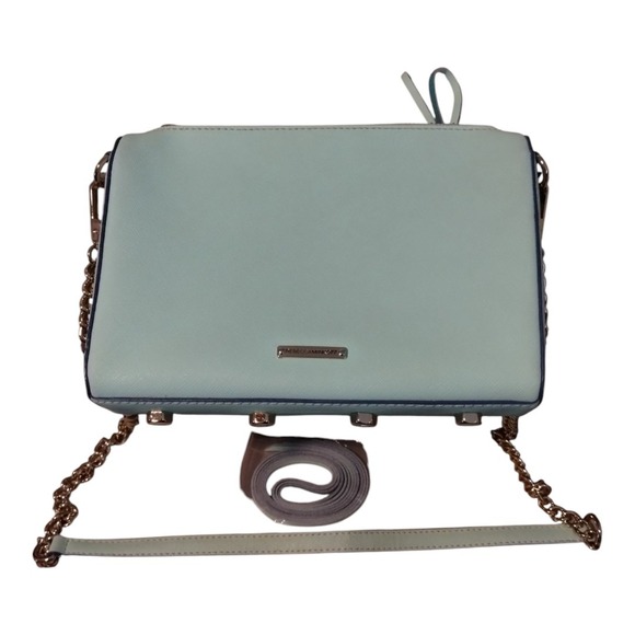 Rebecca Minkoff Avery Aqua Saffiano Leather Crossbody Convertible‎ Clutch Bag - Picture 6 of 8